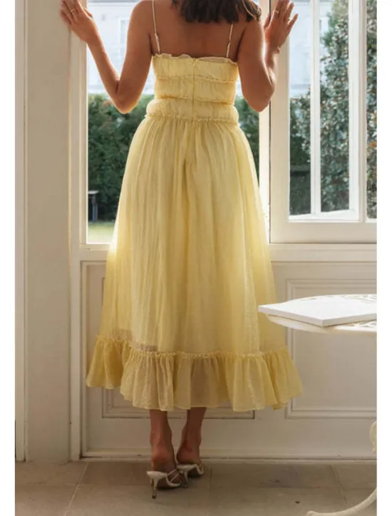 Hot Women's Midi Dress White Dress Slip Dress Fashion Graduation Date Going out Regular Fit Plain Sleeveless Spaghetti Strap White Yellow Summer Women White Dresses