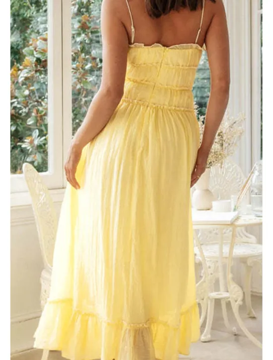 Hot Women's Midi Dress White Dress Slip Dress Fashion Graduation Date Going out Regular Fit Plain Sleeveless Spaghetti Strap White Yellow Summer Women White Dresses
