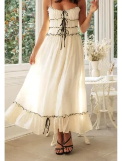 Hot Women's Midi Dress White Dress Slip Dress Fashion Graduation Date Going out Regular Fit Plain Sleeveless Spaghetti Strap White Yellow Summer Women White Dresses