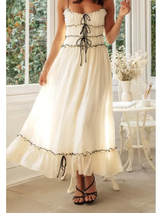 Hot Women's Midi Dress White Dress Slip Dress Fashion Graduation Date Going out Regular Fit Plain Sleeveless Spaghetti Strap White Yellow Summer Women White Dresses