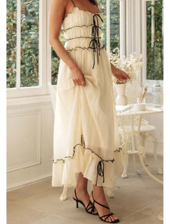 Hot Women's Midi Dress White Dress Slip Dress Fashion Graduation Date Going out Regular Fit Plain Sleeveless Spaghetti Strap White Yellow Summer Women White Dresses
