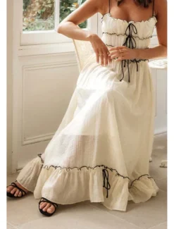 Hot Women's Midi Dress White Dress Slip Dress Fashion Graduation Date Going out Regular Fit Plain Sleeveless Spaghetti Strap White Yellow Summer Women White Dresses