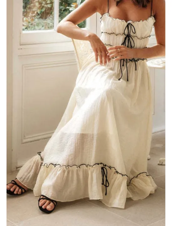 Hot Women's Midi Dress White Dress Slip Dress Fashion Graduation Date Going out Regular Fit Plain Sleeveless Spaghetti Strap White Yellow Summer Women White Dresses