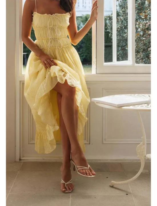 Hot Women's Midi Dress White Dress Slip Dress Fashion Graduation Date Going out Regular Fit Plain Sleeveless Spaghetti Strap White Yellow Summer Women White Dresses