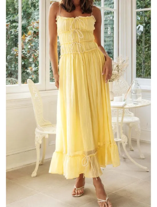 Hot Women's Midi Dress White Dress Slip Dress Fashion Graduation Date Going out Regular Fit Plain Sleeveless Spaghetti Strap White Yellow Summer Women White Dresses