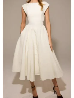 New Women's Midi Dress White Dress Fashion Modern Birthday Graduation Date Regular Fit Plain Sleeveless Crew Neck Black Light Grey Beige Summer Women White Dresses