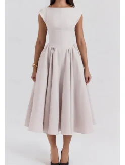 New Women's Midi Dress White Dress Fashion Modern Birthday Graduation Date Regular Fit Plain Sleeveless Crew Neck Black Light Grey Beige Summer Women White Dresses