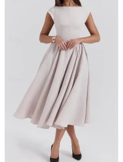 New Women's Midi Dress White Dress Fashion Modern Birthday Graduation Date Regular Fit Plain Sleeveless Crew Neck Black Light Grey Beige Summer Women White Dresses
