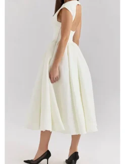New Women's Midi Dress White Dress Fashion Modern Birthday Graduation Date Regular Fit Plain Sleeveless Crew Neck Black Light Grey Beige Summer Women White Dresses