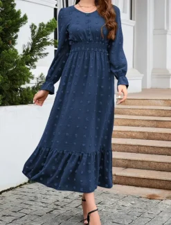 Women's Midi Dress Winter Dress A Line Dress Cute Stylish Casual Vacation Party Daily Regular Fit Plain Long Sleeve V Neck Black Red Blue Green Fall Winter Women Casual Dress