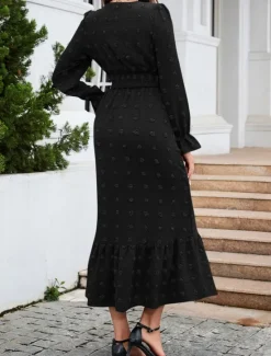 Women's Midi Dress Winter Dress A Line Dress Cute Stylish Casual Vacation Party Daily Regular Fit Plain Long Sleeve V Neck Black Red Blue Green Fall Winter Women Casual Dress