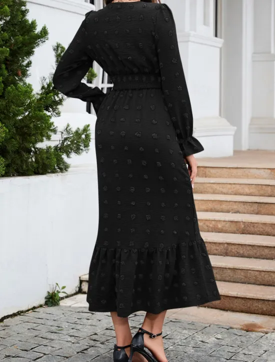Women's Midi Dress Winter Dress A Line Dress Cute Stylish Casual Vacation Party Daily Regular Fit Plain Long Sleeve V Neck Black Red Blue Green Fall Winter Women Casual Dress