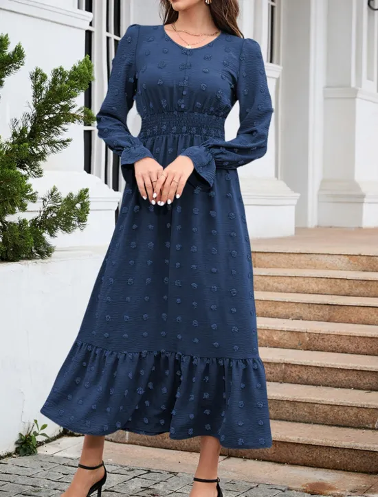 Women's Midi Dress Winter Dress A Line Dress Cute Stylish Casual Vacation Party Daily Regular Fit Plain Long Sleeve V Neck Black Red Blue Green Fall Winter Women Casual Dress
