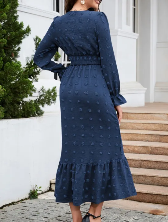 Women's Midi Dress Winter Dress A Line Dress Cute Stylish Casual Vacation Party Daily Regular Fit Plain Long Sleeve V Neck Black Red Blue Green Fall Winter Women Casual Dress