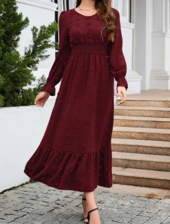 Women's Midi Dress Winter Dress A Line Dress Cute Stylish Casual Vacation Party Daily Regular Fit Plain Long Sleeve V Neck Black Red Blue Green Fall Winter Women Casual Dress