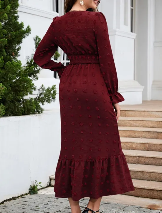 Women's Midi Dress Winter Dress A Line Dress Cute Stylish Casual Vacation Party Daily Regular Fit Plain Long Sleeve V Neck Black Red Blue Green Fall Winter Women Casual Dress