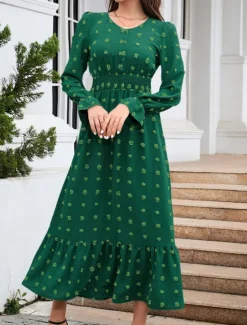Women's Midi Dress Winter Dress A Line Dress Cute Stylish Casual Vacation Party Daily Regular Fit Plain Long Sleeve V Neck Black Red Blue Green Fall Winter Women Casual Dress