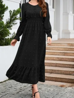 Women's Midi Dress Winter Dress A Line Dress Cute Stylish Casual Vacation Party Daily Regular Fit Plain Long Sleeve V Neck Black Red Blue Green Fall Winter Women Casual Dress