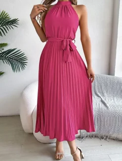 Clearance Women's Midi Dress Wrap Dress A Line Dress Pleated Dress Halter Dress Vacation Vacation Casual Daily Regular Fit Graphic Sleeveless Halter Neck Black Pink Wine Green Summer Women Cocktail Dress