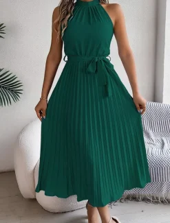 Clearance Women's Midi Dress Wrap Dress A Line Dress Pleated Dress Halter Dress Vacation Vacation Casual Daily Regular Fit Graphic Sleeveless Halter Neck Black Pink Wine Green Summer Women Cocktail Dress