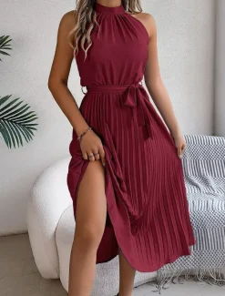 Clearance Women's Midi Dress Wrap Dress A Line Dress Pleated Dress Halter Dress Vacation Vacation Casual Daily Regular Fit Graphic Sleeveless Halter Neck Black Pink Wine Green Summer Women Cocktail Dress
