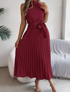 Clearance Women's Midi Dress Wrap Dress A Line Dress Pleated Dress Halter Dress Vacation Vacation Casual Daily Regular Fit Graphic Sleeveless Halter Neck Black Pink Wine Green Summer Women Cocktail Dress