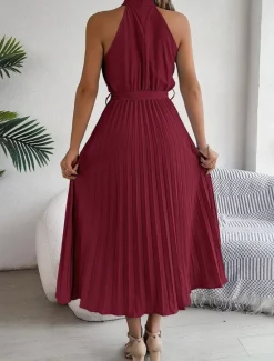 Clearance Women's Midi Dress Wrap Dress A Line Dress Pleated Dress Halter Dress Vacation Vacation Casual Daily Regular Fit Graphic Sleeveless Halter Neck Black Pink Wine Green Summer Women Cocktail Dress