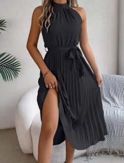 Clearance Women's Midi Dress Wrap Dress A Line Dress Pleated Dress Halter Dress Vacation Vacation Casual Daily Regular Fit Graphic Sleeveless Halter Neck Black Pink Wine Green Summer Women Cocktail Dress