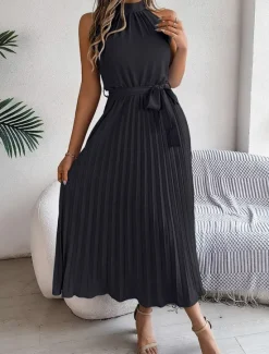 Clearance Women's Midi Dress Wrap Dress A Line Dress Pleated Dress Halter Dress Vacation Vacation Casual Daily Regular Fit Graphic Sleeveless Halter Neck Black Pink Wine Green Summer Women Cocktail Dress