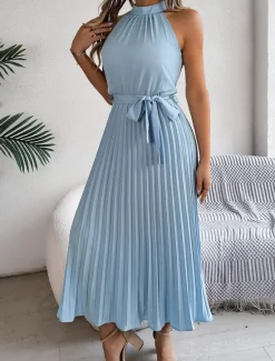 Clearance Women's Midi Dress Wrap Dress A Line Dress Pleated Dress Halter Dress Vacation Vacation Casual Daily Regular Fit Graphic Sleeveless Halter Neck Black Pink Wine Green Summer Women Cocktail Dress