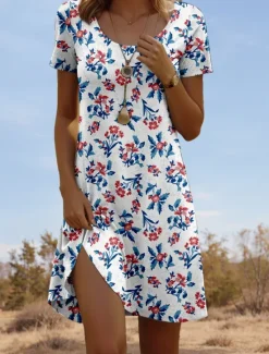 Outlet Women's Mini Dress Petite Dress T Shirt Dress Tee Dress Sundress A Line Dress Elegant Vintage Stylish Vacation Casual Daily Regular Fit Floral Graphic Short Sleeve Crew Neck Summer Women T Shirt Dresses