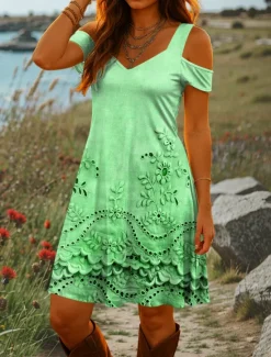 Hot Women's Mini Dress A Line Dress Summer Dress Vacation Casual Daily Holiday Regular Fit Floral Graphic Geometric Short Sleeve V Neck Blue Purple Green Summer Women Sundresses