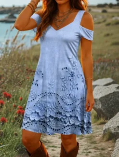 Hot Women's Mini Dress A Line Dress Summer Dress Vacation Casual Daily Holiday Regular Fit Floral Graphic Geometric Short Sleeve V Neck Blue Purple Green Summer Women Sundresses