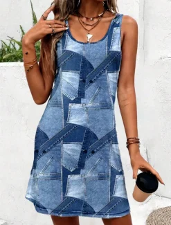 Hot Women's Mini Dress A Line Dress Summer Dress Off The Shoulder Dress Vacation Daily Loose Fit Graphic Geometric Sleeveless U Neck Summer Spring Women Sundresses
