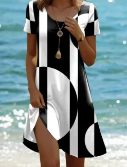 Outlet Women's Mini Dress A Line DressT Shirt Dress Tee Dress Summer Dress Casual Daily Regular Fit Floral Graphic Geometric Short Sleeve Crew Neck Black White Pink Green Summer Spring Women T Shirt Dresses