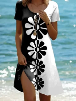 Outlet Women's Mini Dress A Line DressT Shirt Dress Tee Dress Summer Dress Casual Daily Regular Fit Floral Graphic Geometric Short Sleeve Crew Neck Black White Pink Green Summer Spring Women T Shirt Dresses
