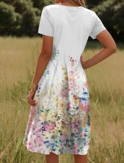 Hot Women's Mini Dress A Line DressSundress Summer Dress Vacation Casual Vacation Daily Regular Fit Floral Graphic Short Sleeve Crew Neck Summer Women T Shirt Dresses