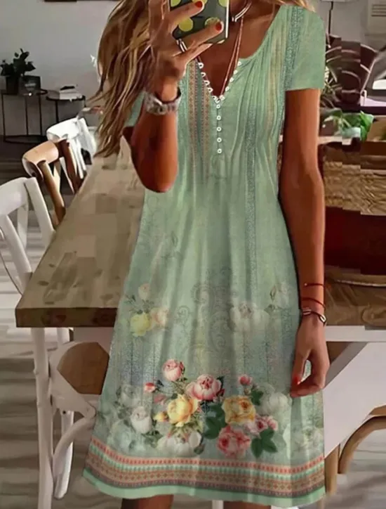 Clearance Women's Mini Dress A Line Dress Summer Dress Casual Daily Regular Fit Graphic Short Sleeve Notched Neck Black White Pink Green Summer Women Casual Dress