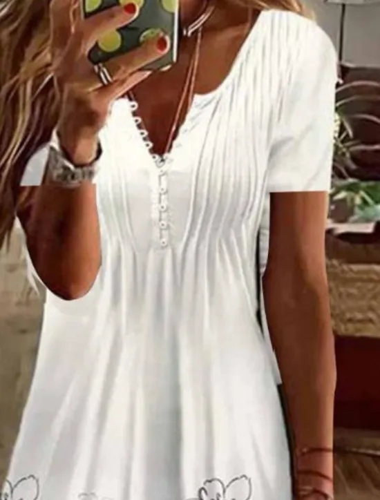 Clearance Women's Mini Dress A Line Dress Summer Dress Casual Daily Regular Fit Graphic Short Sleeve Notched Neck Black White Pink Green Summer Women Casual Dress