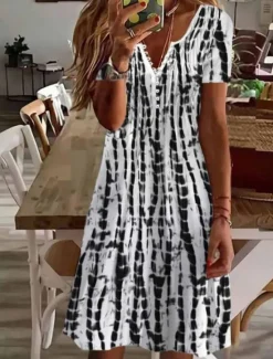 Clearance Women's Mini Dress A Line Dress Summer Dress Casual Daily Regular Fit Graphic Short Sleeve Notched Neck Black White Pink Green Summer Women Casual Dress