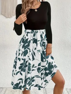 Hot Women's Mini Dress A Line Dress Casual Daily Regular Fit Floral Graphic Long Sleeve Crew Neck Dark Yellow White Yellow Wine Summer Women Casual Dress