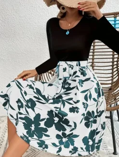 Hot Women's Mini Dress A Line Dress Casual Daily Regular Fit Floral Graphic Long Sleeve Crew Neck Dark Yellow White Yellow Wine Summer Women Casual Dress