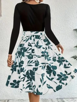 Hot Women's Mini Dress A Line Dress Casual Daily Regular Fit Floral Graphic Long Sleeve Crew Neck Dark Yellow White Yellow Wine Summer Women Casual Dress