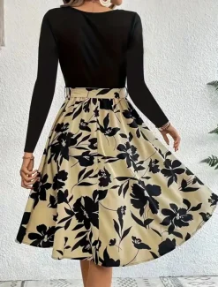 Hot Women's Mini Dress A Line Dress Casual Daily Regular Fit Floral Graphic Long Sleeve Crew Neck Dark Yellow White Yellow Wine Summer Women Casual Dress