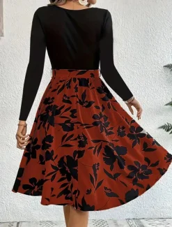 Hot Women's Mini Dress A Line Dress Casual Daily Regular Fit Floral Graphic Long Sleeve Crew Neck Dark Yellow White Yellow Wine Summer Women Casual Dress