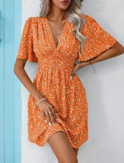 Best Women's Mini Dress A Line Dress Casual Outdoor Going out Standard Fit Floral Short Sleeve V Neck Black Pink Blue Purple Summer Women Vacation Dresses