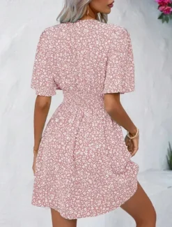 Best Women's Mini Dress A Line Dress Casual Outdoor Going out Standard Fit Floral Short Sleeve V Neck Black Pink Blue Purple Summer Women Vacation Dresses