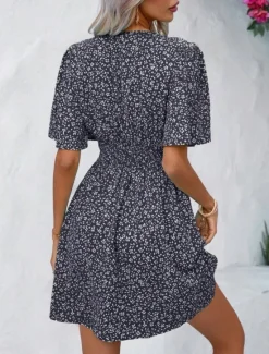 Best Women's Mini Dress A Line Dress Casual Outdoor Going out Standard Fit Floral Short Sleeve V Neck Black Pink Blue Purple Summer Women Vacation Dresses
