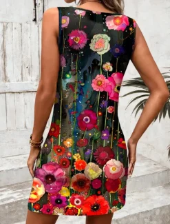 Hot Women's Mini Dress A Line Dress Tank Dress Summer Dress Vintage Stylish Casual Daily Regular Fit Ombre Floral Graphic Sleeveless U Neck Summer Spring Women Sundresses