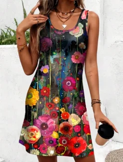 Hot Women's Mini Dress A Line Dress Tank Dress Summer Dress Vintage Stylish Casual Daily Regular Fit Ombre Floral Graphic Sleeveless U Neck Summer Spring Women Sundresses